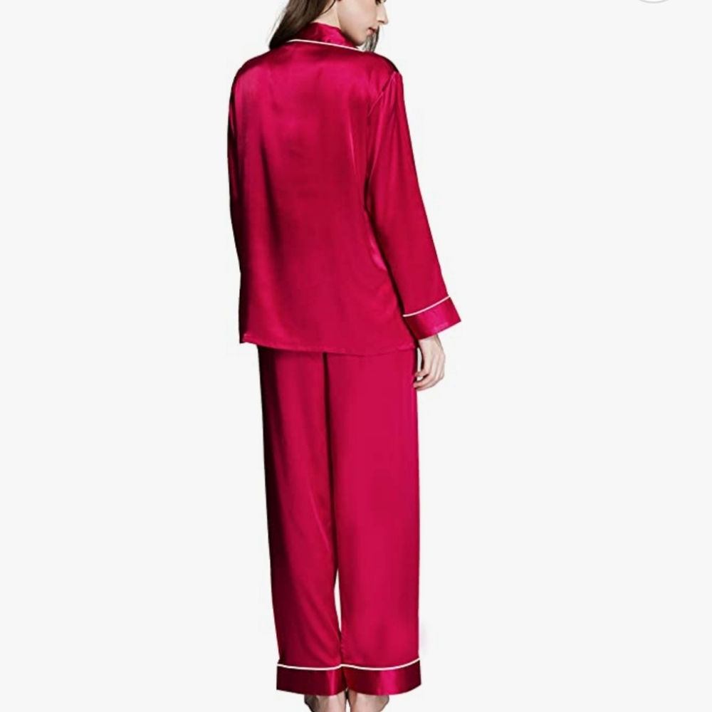 Red silk satin pjs with white piping. Brand new. Great for Christmas, valentine - Picture 2 of 6